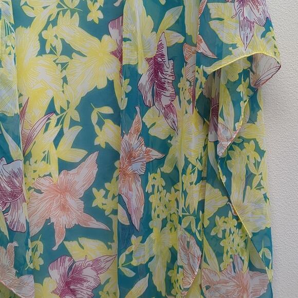 West Loop Pink and Yellow tropical  floral Sheer Kimono - Picture 4 of 5